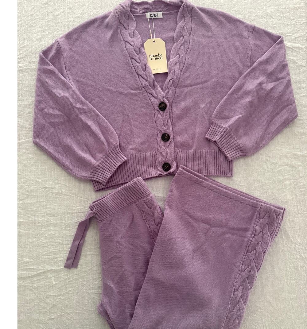 Phoebe Harrison NWT | lavender cable knit cashmere pants sweater knit set Small